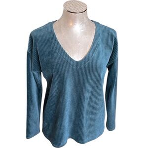 J. Jill Teal Ribbed Velore V-Neck